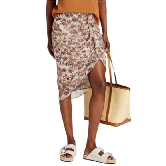 Veronica Beard Silk Midi Skirt Hazel Metallic Floral Asymmetrical Ruffle - Picture 1 of 11